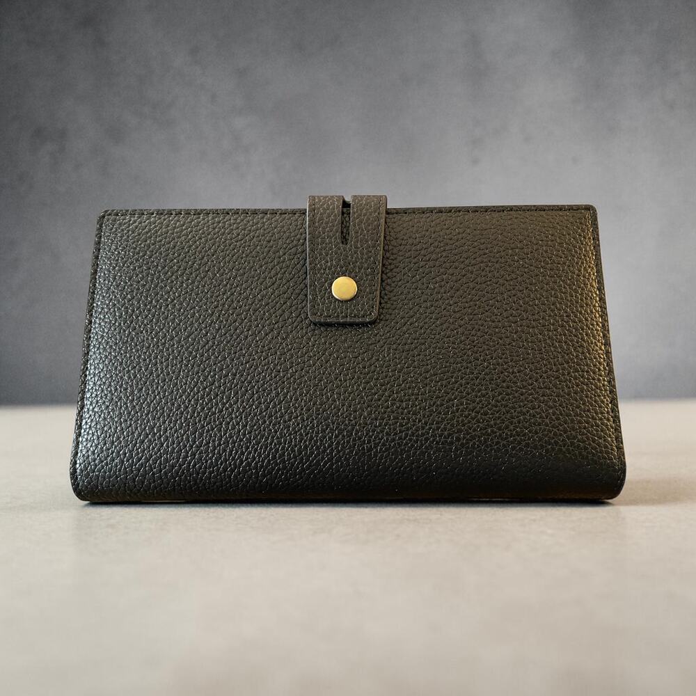 New Black Pleather Woman's Long Wallet Clutch Accordion Checkbook Organizer